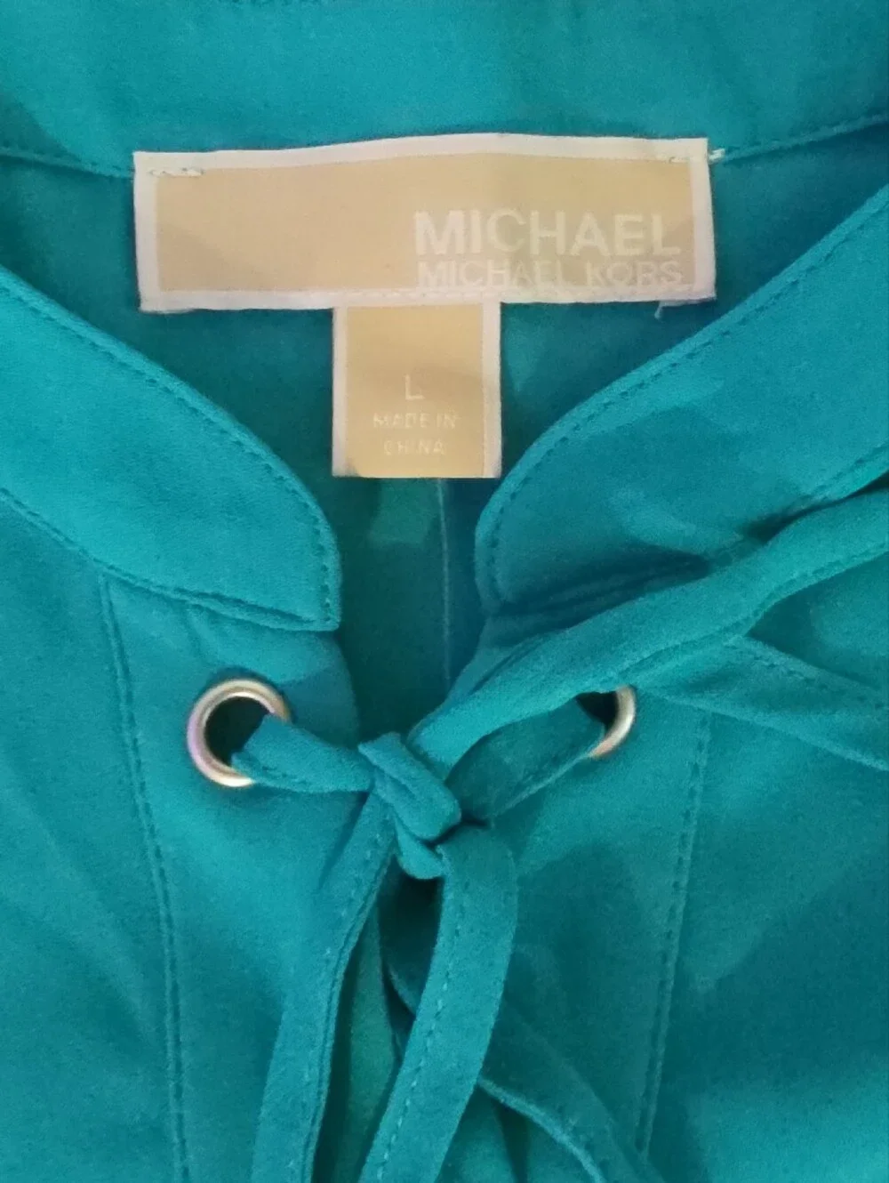 Michael Kors Teal Lace-Up Ruffle Sleeve Tank